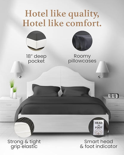 Good Sleep Bedding 100% Egyptian Cotton Queen Sheets - 1000 TC Bedsheets Queen Size Bed, 4 Pc, Queen Bed Sheet Set, Luxury Sateen Weave, 16" Deep Pocket Queen Sheet Set - Dark Grey Sheets Queen Size