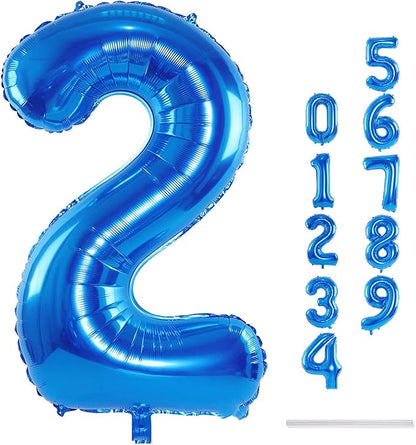 Blue 2 Balloons, 40 Inch Large Foil Number Balloons Set 0-9, Self Inflating Digital 2 Helium Balloon for Boys Men 2nd 12th 20th Age Birthday Anniversary Party Decorations Photo Shoot Supplies