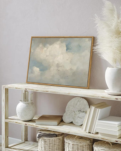 InSimSea Framed Canvas Wall Art Vintage Decor, Home Decor Classical Oil Paintings Sky Cloud Prints, Vintage Landscape Large Wall Art for Living Room Bedroom Bathroom Home Office Decor, 16"x24"