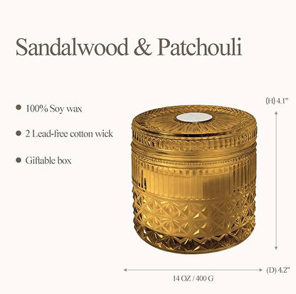 Chloefu LAN Sandalwood Candle, Patchouli Candles for Home Scented, Home Decoration, Gift for Women & Men, Candles for Blessing, Prayers, Highly Scented & Long Lasting, 14 oz