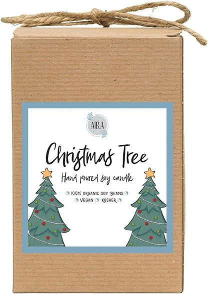 Aira Soy Candles - Organic, Kosher, Vegan, in Mason Jar w/Essential Oils - Hand-Poured 100% Soy Candle Wax - Paraffin Free, 110+ Hours - Pine Scent Holiday Candle - Christmas Tree Scent - 16 Ounces