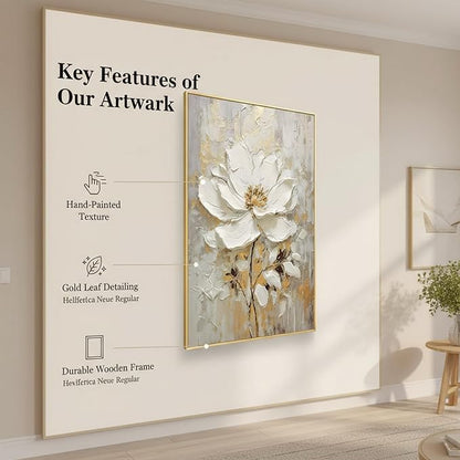 Large Hand Painted Flower Oil Painting for Ofiice-3D White Floral Canvas Wall Art for Bedroom- Framed Modern Artwork for Living Room Home Decoration 32x48inches