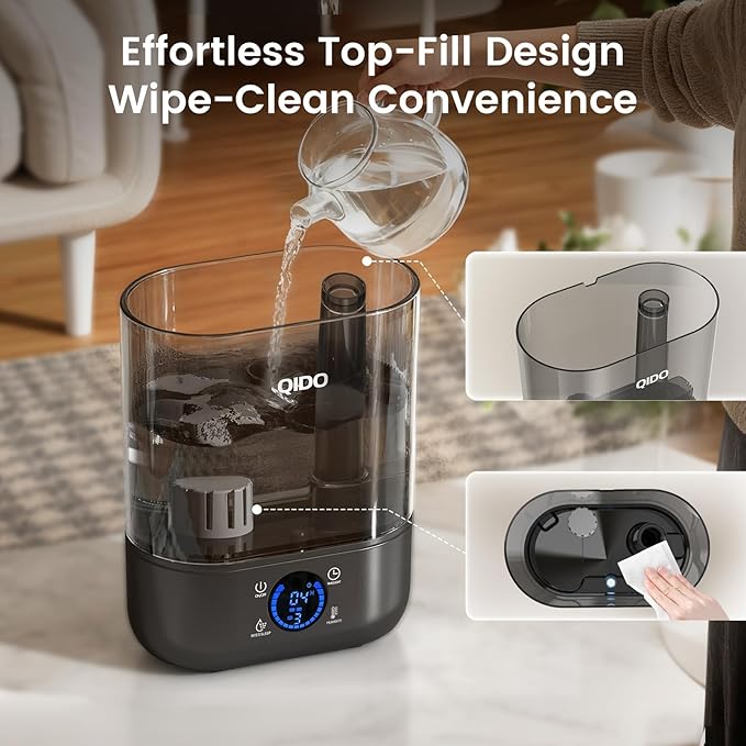 GTPLAYER Smart Humidifiers for Bedroom, 5L Top Fill Supersized Humidifier Essential Oil Diffuser for Baby & Plants, 3 adjustable Mist with 28dB Quiet, Touch/APP/7-color Nightlight, 36H Runtime, Black