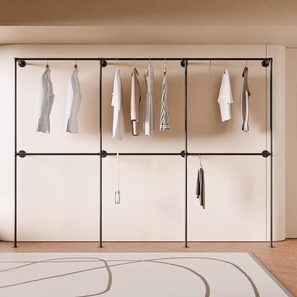 Industrial Pipe Clothing Rack, Heavy Duty Wall Mounted Clothes Rack,Retail Display Hanging Garment Rod for Laundry Rooms, Closet Storage, 14.6x110x82.7 Inches, Model K04