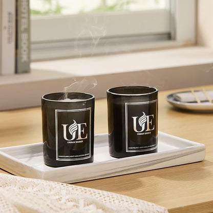 2 Pack Scented Candle Set for Men | Black Candles Set of Oud Vanilla，Wood & Leather| 110 Hour Long Lasting Candles for Home Scented | Made with Soy Wax | 16 oz