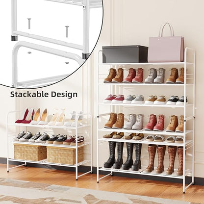 SUFAUY 3-Tier Shoe Rack, Closet Metal 33" Wide Shoe Rack Organizer Heavy Duty, Stackable, White