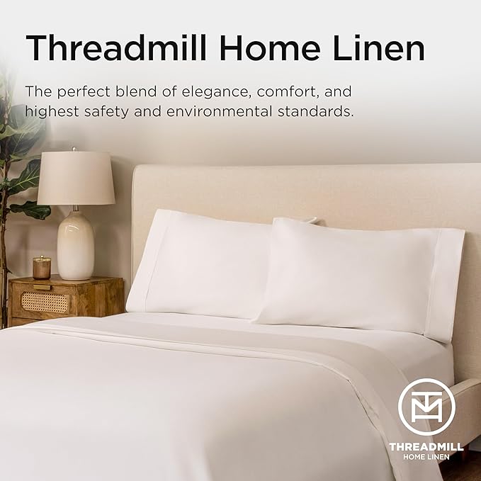 Threadmill 100% American Supima Cotton Sheets King Size - 1000 Thread Count, 4Pc King Size Sheets Set, Smooth Sateen King Sheets, Ultra Luxury Bed Sheets, 17" Deep Pocket King Sheet Set - White Sheets