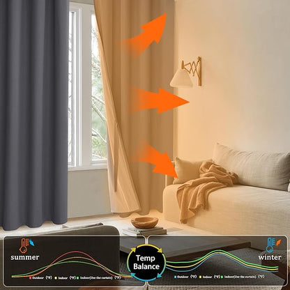 XWZO 100% Blackout Curtain Panels - Thermal Insulated Black Liner Curtains, Noise Reducing and Heat Blocking Drapes for Hall and Studio Windows with Tiebacks, Dark Grey, W60 x L84, Set of 2