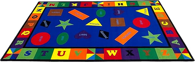 Colorful Shapes Preschool Rug with Bright Colors, 6' x 8'6" Rectangle, Educational Classroom Rug, Kids Learning Play Mat | Area Rug for Bedroom or Playroom