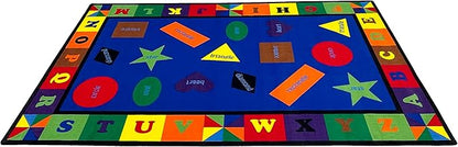 Colorful Shapes Preschool Rug with Bright Colors, 6' x 8'6" Rectangle, Educational Classroom Rug, Kids Learning Play Mat | Area Rug for Bedroom or Playroom