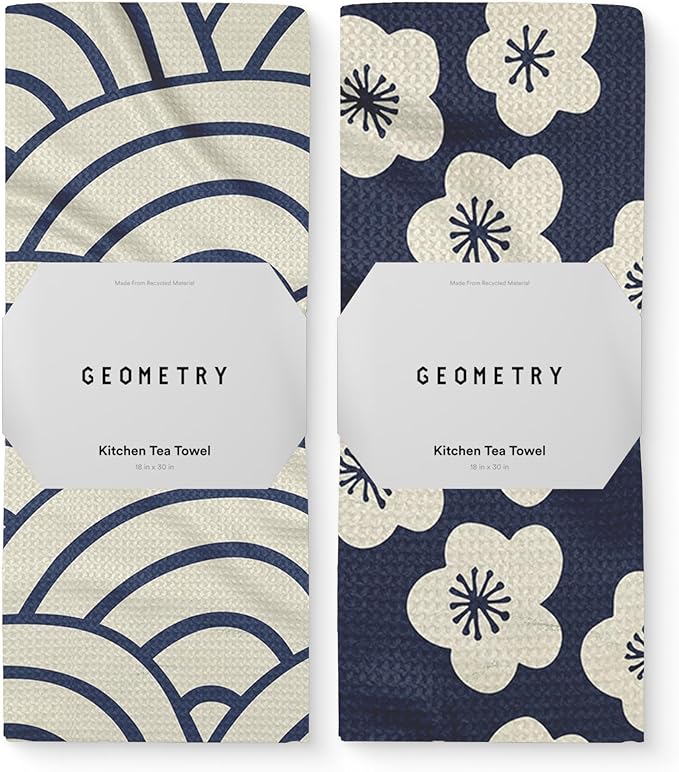 GEOMETRY Kitchen Tea Towels - Quick Dry Microfiber Dish Towels for Kitchen Every Bloom, 18" x 30" 2 Pack