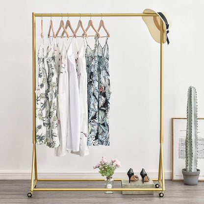 BOSURU Gold Pipe Clothing Racks Freestanding, Modern Metal Clothes Rack Heavy Duty, Easy Assemble Clothing Rack for Hanging Boutiques and Bedroom 47" L