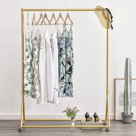BOSURU Gold Pipe Clothing Racks Freestanding, Modern Metal Clothes Rack Heavy Duty, Easy Assemble Clothing Rack for Hanging Boutiques and Bedroom 47" L