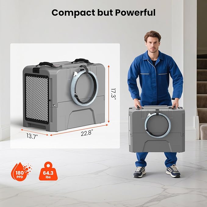 Abestorm Smart WiFi LGR85 Commercial Dehumidifiers with Pump, 180 PPD Industrial Dehumidifier for Basement, Crawl Space, Warehouse, Auto Defrosting, APP Control, 5 Years Limited Warranty