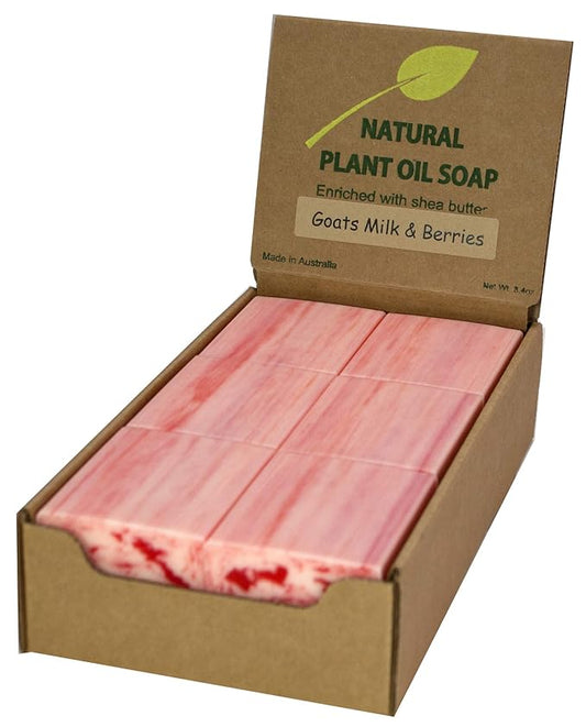 Goats Milk and Berries Scented Natural Soap Bars (12 Bars), 3.5oz Moisturizing French Triple Milled Soap Bars Enriched with Shea Butter - Pure Plant Oil Bath & Body Bars