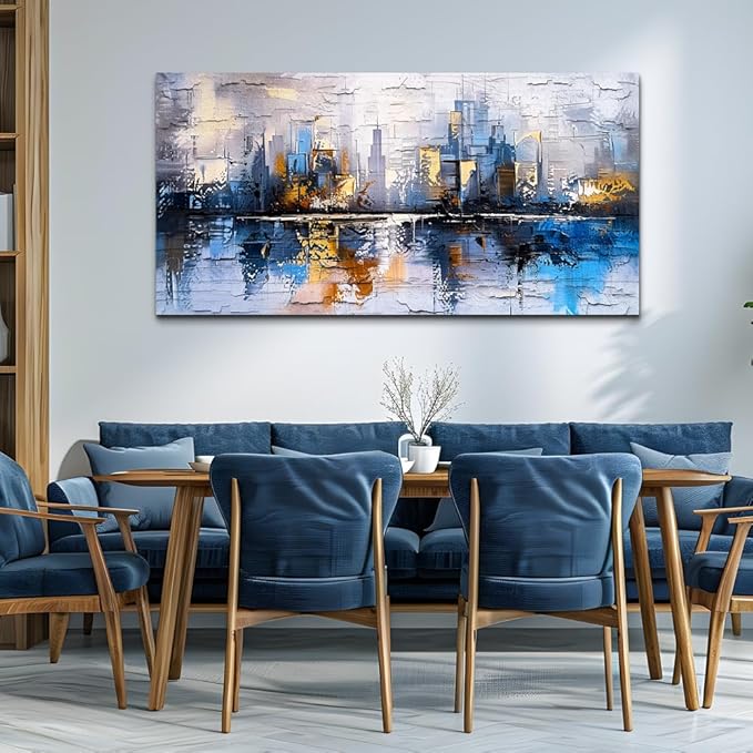KELIYUAN Yellow And Blue Graffiti Wall Art Home Decoration Painting Large Abstract Urban Modern Oil Painting Printed Living Room Decoration And Bedroom Office Wall Decor Aesthetics 30 X 60 Inches