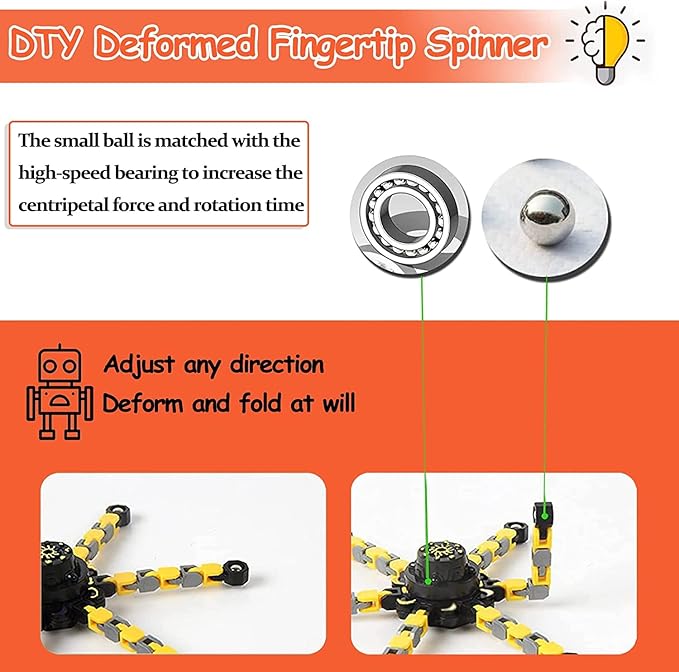 24 Pack Funny Sensory Fidget Toys,Deformable Chain DIY Robot Spinners Stress Relief Gyro Toy Birthday Gifts Goodie Bag Christmas Stocking Stuffers Classroom Prizes Party Favors for Kids Adults