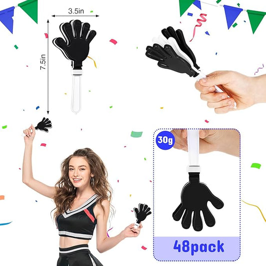Junkin 48 Pcs Hand Clappers Bulk 7. 5 x 3. 5 Inches Noise Makers Party Favors Clapping Noise Maker Clacker for Birthdays Game Prizes Rewards Football Sporting Events Cheers Supplies (Black,White)