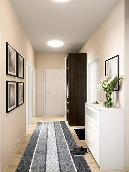 Custom Cut Hallway Runner Rug, Slip Resistant, 31 Inch Wide X Your Choice of Length, Damask Anthracite, 31 Inch X 21 feet