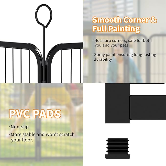Dog Playpen 40 Inch, 16 Panels Heavy Duty Metal Pet Exercise Pen Indoor Outdoor Fence Panels, Rust-Resistant, Expandable Design, Tool-Free Setup, Anti-Skid, Secure Locking Door for Medium & Large Dogs