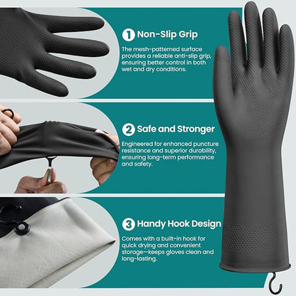 Dishwashing Gloves for Kitchen, 4 Pairs Rubber Cleaning Household Dish Washing Latex Glove with Hanging Hook(Large)