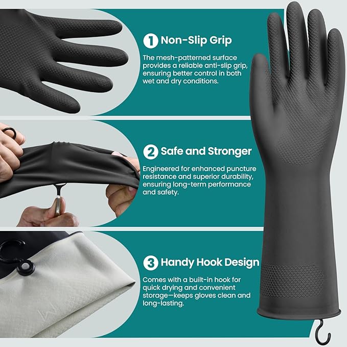 Dishwashing Gloves for Kitchen, 4 Pairs Rubber Cleaning Household Dish Washing Latex Glove with Hanging Hook(Small)