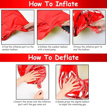 Red 2 Balloons, 40 Inch Giant Helium Foil Number 0-9 for Girls Boys, Self Inflating Digit 2nd Birthday Balloon for Women Men Anniversary Baby Shower New Year Engagement Party Decorations Supplies