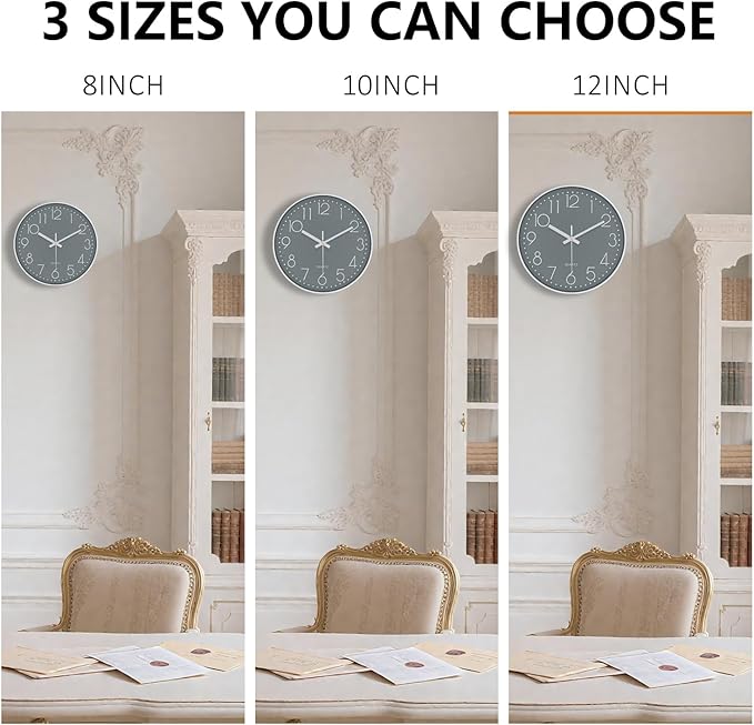 Modern Silent Wall Clock - 12 Inch Wall Clocks Battery Operated Large Number, Non-Ticking Analog Clock with Tempered Glass Quartz Clocks for Living Room Bedroom Office Kitchen, Grey