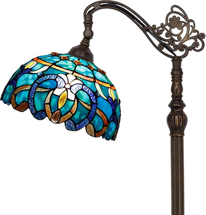 Tiffany Floor Lamp Stained Glass Lamp 18.88X12X67 Inch Angle Adjustable Arched Gooseneck Antique Reading Light (Green Brown Jewelry Baroque)