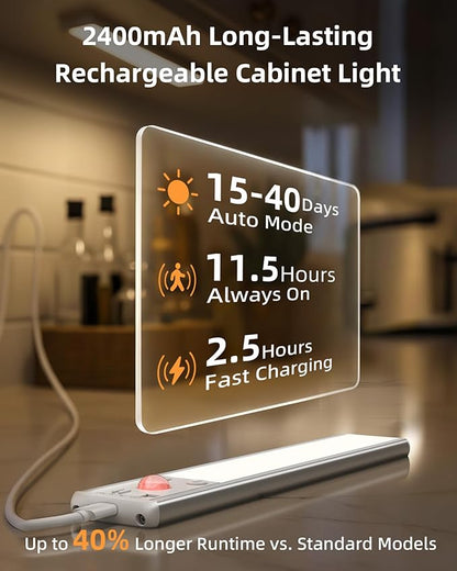 EZVALO Under Cabinet Lighting, 2400mAh Rechargeable Motion Sensor Light Indoor, 3 Color Temps, 5-Level Dimmable Magnetic Wireless Closet Lights for Kitchen, Pantry, Stairs (2 Pack)