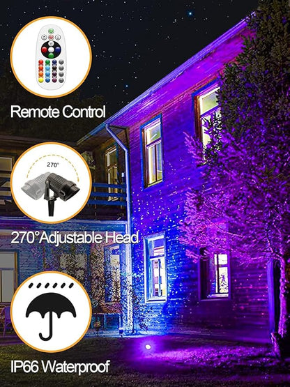 ZUCKEO 10W RGB Color Changing Landscape Lights, Outdoor Waterproof LED Spotlights with Remote & Plug for Garden, Yard, Patio, Driveway, Birthday & Holidays Decoration