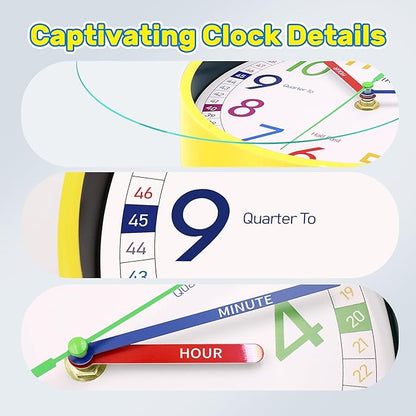 VIKMARI Learning Clock for Kids - Small Silent Non-Ticking Colorful Teaching Clocks Telling The Time for Teaching Time-Decorative Clocks for Kids Room Classroom School Playroom (10 Inch)