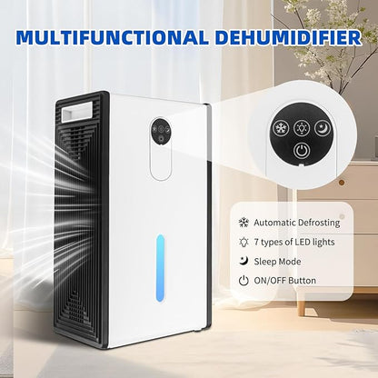 Dehumidifier for 1076 sq.ft,Quiet Portable Moisture Absorber with Auto Shut Off, Auto Defrost,72 OZ Water Tank,Drain Hose,7 Color LED Light,Sleep Mode for Basement Home Bedroom Bathroom RV