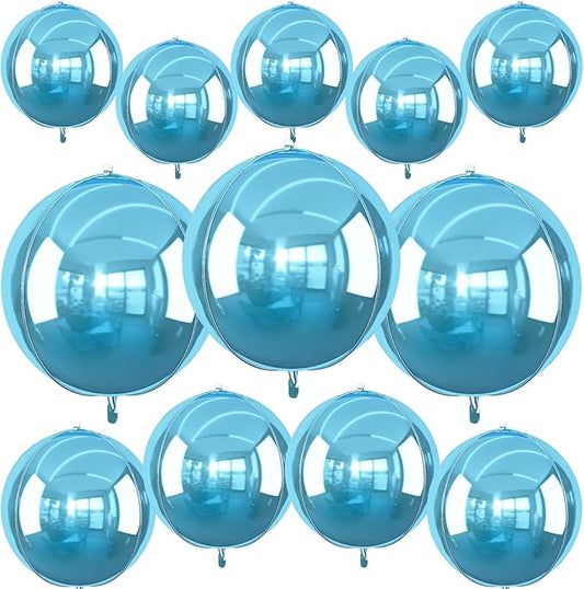 12Pcs Light Blue Round Foil Balloons, 22" 15" 10" 4D Helium Ball Balloon, Metallic Pearl Blue Foil Balloon for Birthday Graduation Wedding Anniversary New Year Eve Disco Prom Party Decorations