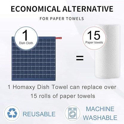 Homaxy 100% Cotton Terry Kitchen Dish Cloths, Ultra Soft and Absorbent Dish Towels for Kitchen, Suitable for Drying and Washing Dishes, 6 Pack, 12 x 12 Inches, Navy Blue