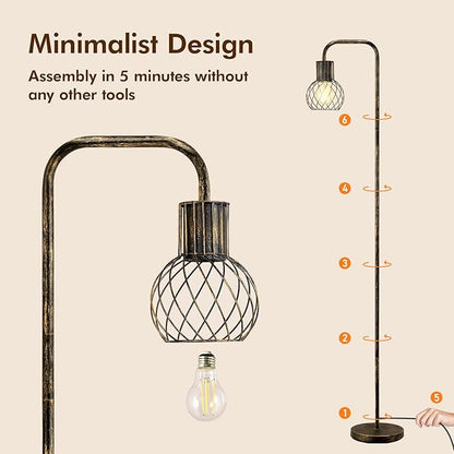 Industrial Floor Lamp, Antique Bronze Standing Lamp Modern with 6W LED Bulb, Foot Switch, Metal Tall Lamps for Living Room, Bedroom, Office, Vintage Stand Up Lamp, Minimalist Farmhouse Floor Lamp