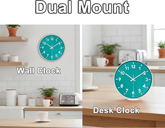 JENLYSTIME 12 Inch Modern Indoor Outdoor Wall Clock,Round Bright Colorful Dial,Non Ticking Silent Quartz Battery Operated Wall Clocks,Easy to Read Simple Style Decor Clock for Bedroom,Kitchen(Teal)