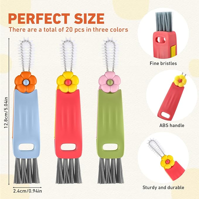 20 Pack 3-in-1 Cup Lid & Gap Cleaning Brush Bulk, Multifunctional Bottle Cleaning Brush Set for Cup Lid, Gap and Corner Brushes, Home Kitchen Clean Brushes Tools