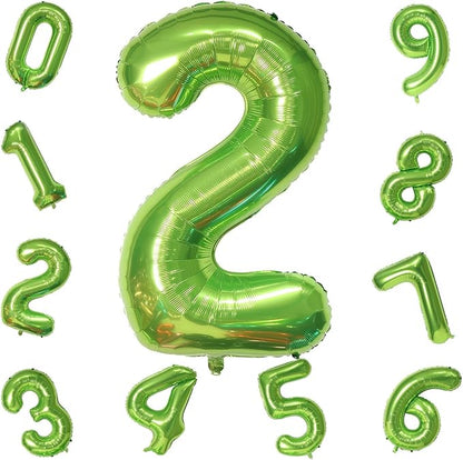 Green 2 Balloons, 40 Inch Giant Helium Foil Number 0-9 Green Birthday Balloon for Boys Girls, Self Inflating Digit 2 Balloons for Women Men Anniversary Jungle Football Party Decorations Supplies