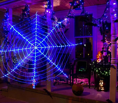 144 LED Halloween Spider Web Lights Decor, Net Light Decoration 3.6 m Giant Round Light up Net with Remote Control - 8 Modes & Timer