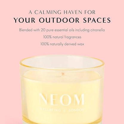 NEOM- Complete Bliss Citronella Outdoor Candle | 1 Wick I 100% Natural Wax I Hand-Finished I Moroccan Blush Rose, Lime, Black Pepper and Added Citronella