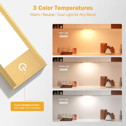 V4light Rechargeable Under Cabinet Lighting, Motion Sensor Wireless Night Light, Dimmable, CCT Adjutable, Magnetic Mount for Kitchen, Closet, Bedroom, Reading, Ambience (Gold, 2 Pack, 9 in)