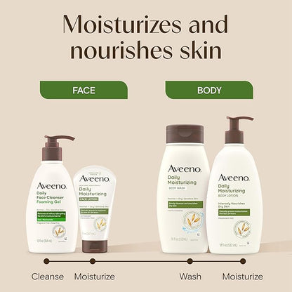 Aveeno Daily Moisturizing Body Wash for Dry & Sensitive Skin + Prebiotic Oat, Oat Body Wash & Gently Cleanses, Nourishes & Feels Hydrating on Dry Skin, Gentle & Light Fragrance, 18 fl oz