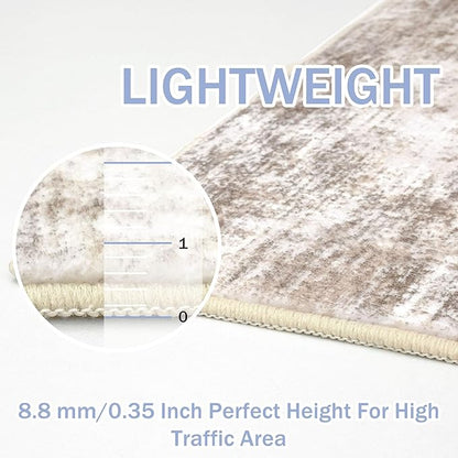 IOHOUZE Abstract Runner Rug 3x12 Ft Washable Runners for Hallways, Non Slip Kitchen Runner Printed Faux Wool Entryway Runner Indoor, Modern Abstract Floor Carpet for Hall Kitchen, Beige Brown
