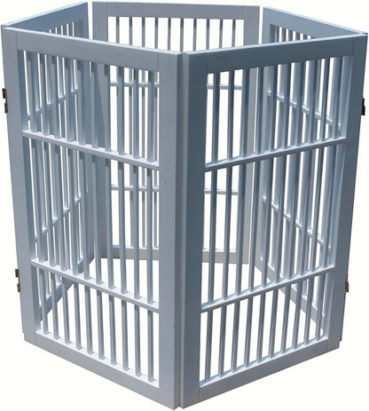 Pet Dog Gate Strong and Durable Freestanding Folding Acacia Hardwood Portable Wooden Fence Indoors or Outdoors by Urnporium (White Pet Gate, 5 Panel 30" Tall)