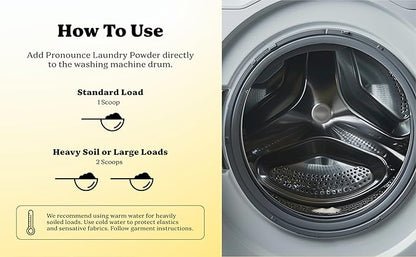 Pronounce Laundry Detergent Powder Alternative | Earth-Derived Ingredients, Eco-Friendly, Safer for Sensitive Skin, Eczema, and Babies. Stain + Smell Fighting. HE Safe (Lemon, 120 Loads).