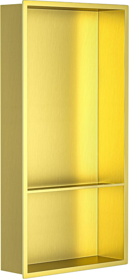 Stainless Steel Shower Niche 12" X 24" Gold with Double Shelves No Tile Needed Niche Shower for Bathroom Storage Recessed Shower Shelf Over Mount Installation