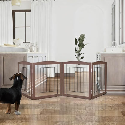 ZJSF Freestanding Foldable Dog Gate for House Extra Wide Wooden Brown Puppy Gate Stairs Dog Gates Doorways Tall Pet Gate 24 "Height 3 Panels Pet Fence