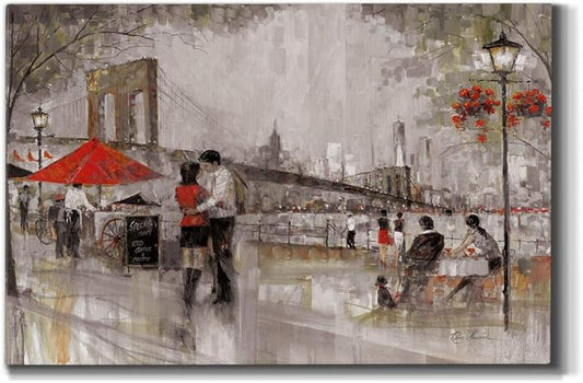Wexford Home Home Decor Landscape Canvas Wall Art Abstract Floral Painting Modern Pictures Artwork Decoration for Living Room Kitchen Bathroom Office, Ready to Hang, now york romance, 8x12