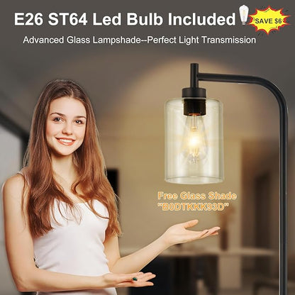 DLLT Floor Lamp Tall for Room: Black Standing Lamp with Clear Glass Lampshade for Living Room - Modern Bright Lamp for Bedroom - Industrial Corner Floor Lamps for Office 8W Led Bulb Included